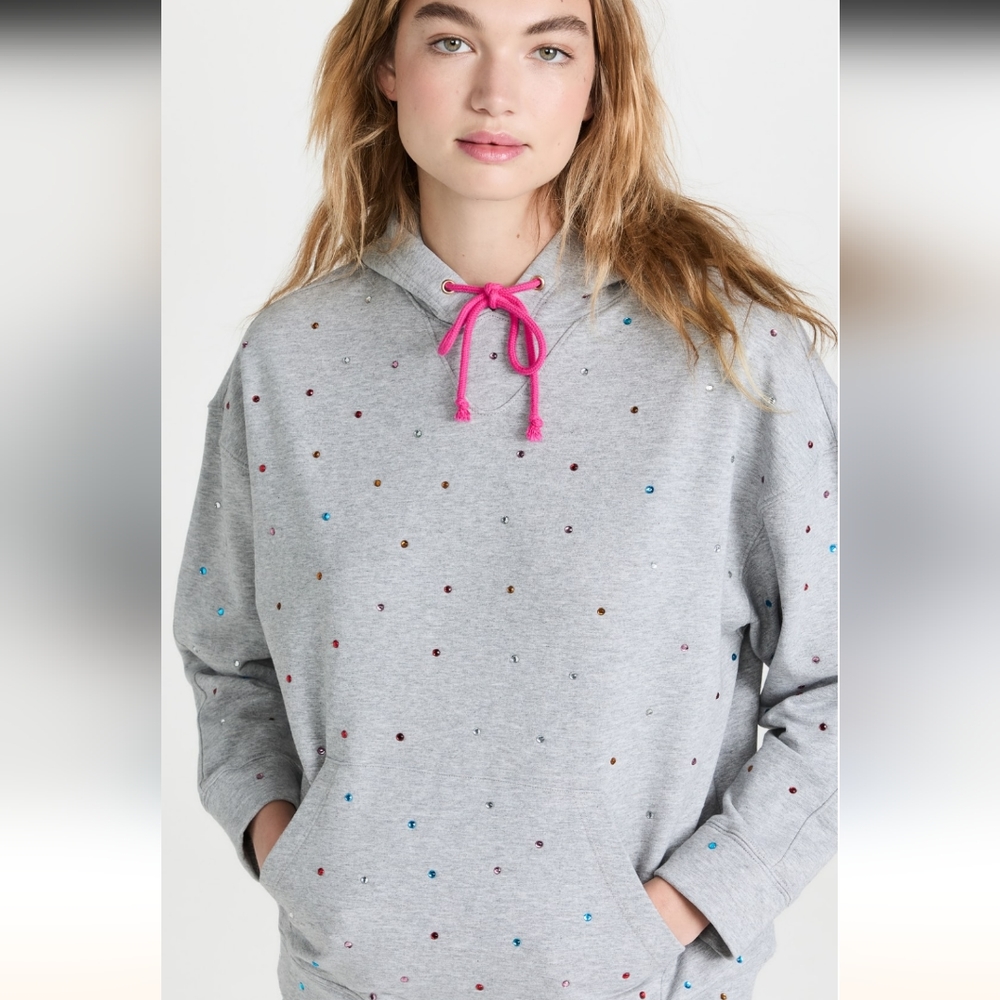 Terez Pima Cotton Studded Hooded Sweatshirt Size Small